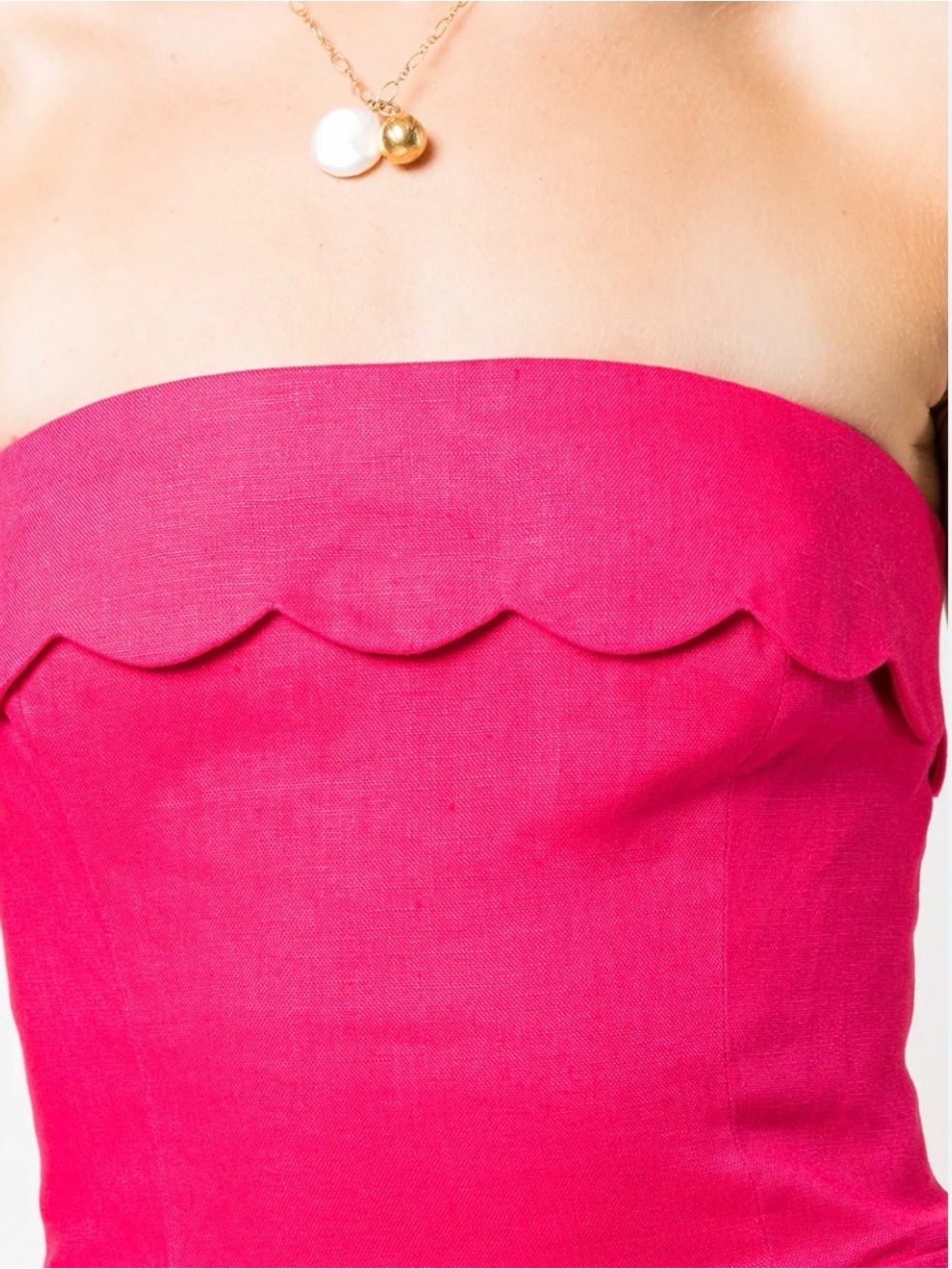 Reformation Strapless Scallop-Trim Dress in Hot Pink